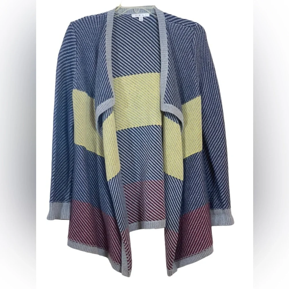 Cabi chunky knit blanket open waterfall cardigan. Size large GUC color block - Picture 3 of 7